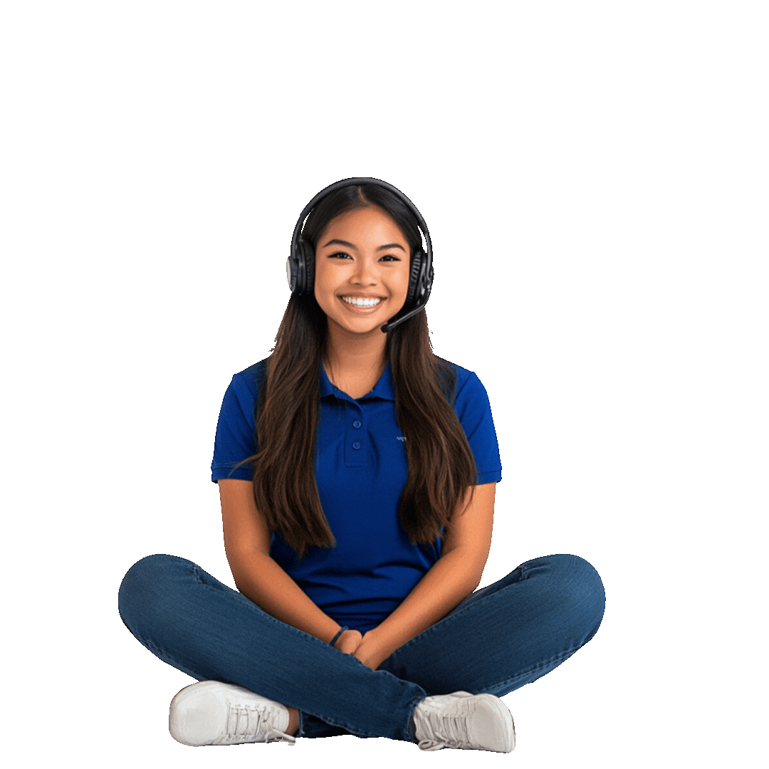 Smiling virtual assistant with headset offering executive assistant services