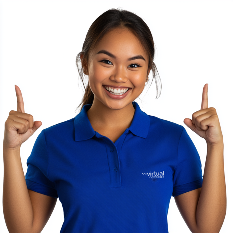 A business woman pointing to the various industries that Virtual Coworker provides virtual assistants to.