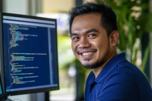 Web developer working on code for a US business project.